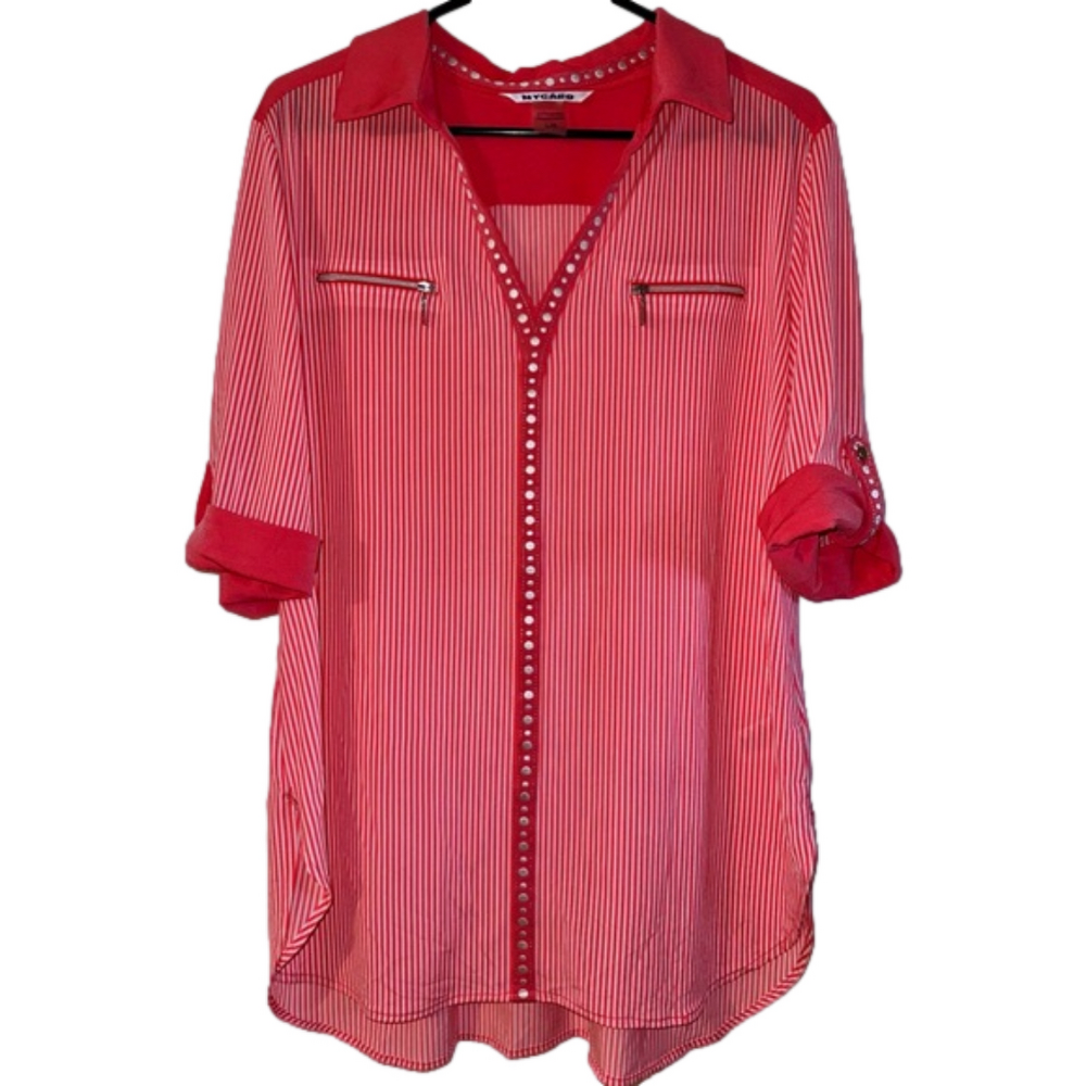 Women’s Peter Nygard Striped Color Block Top Shirt Blouse Size L Large